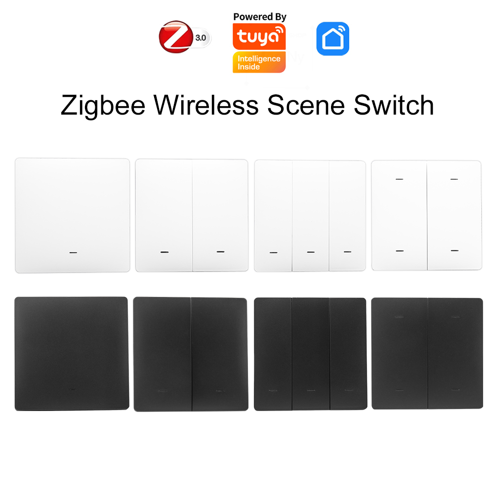 Tuya 4 Channel - ไร้สาย 12 สมาร์ทสวิตช์ฉากแบบกดปุ่ม Tuya ZigBee แบตเตอรี่ขับเคลื่อนเครื่องส่งสัญญาณแอพสมาร์ทไลฟ์อัตโนมัติ